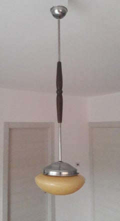 Art Déco Yellow Opaline Glass Italian Pendant, 1930s