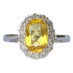 Art Deco Yellow Sapphire and Diamond Platinum Cluster Ring Art Deco Yellow Sapphire and Diamond Platinum Cluster Ring