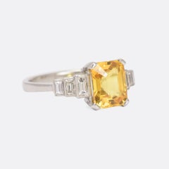 Art Deco Yellow Sapphire Diamond Cocktail Ring