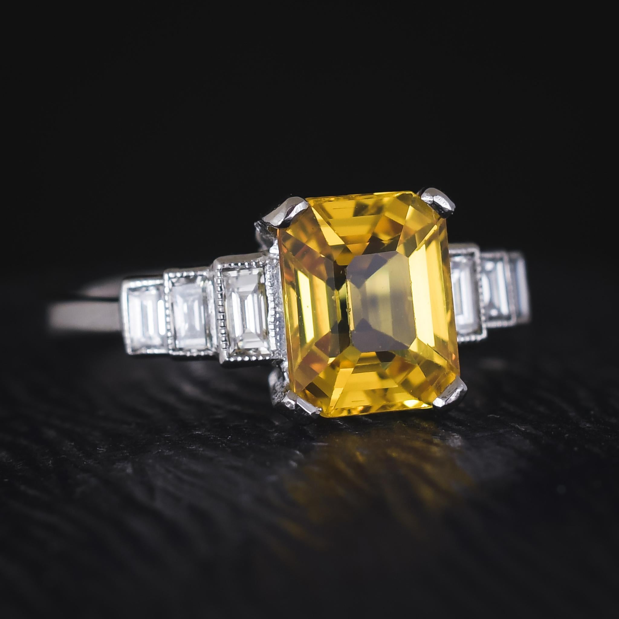 Art Deco Yellow Sapphire Diamond Cocktail Ring 1