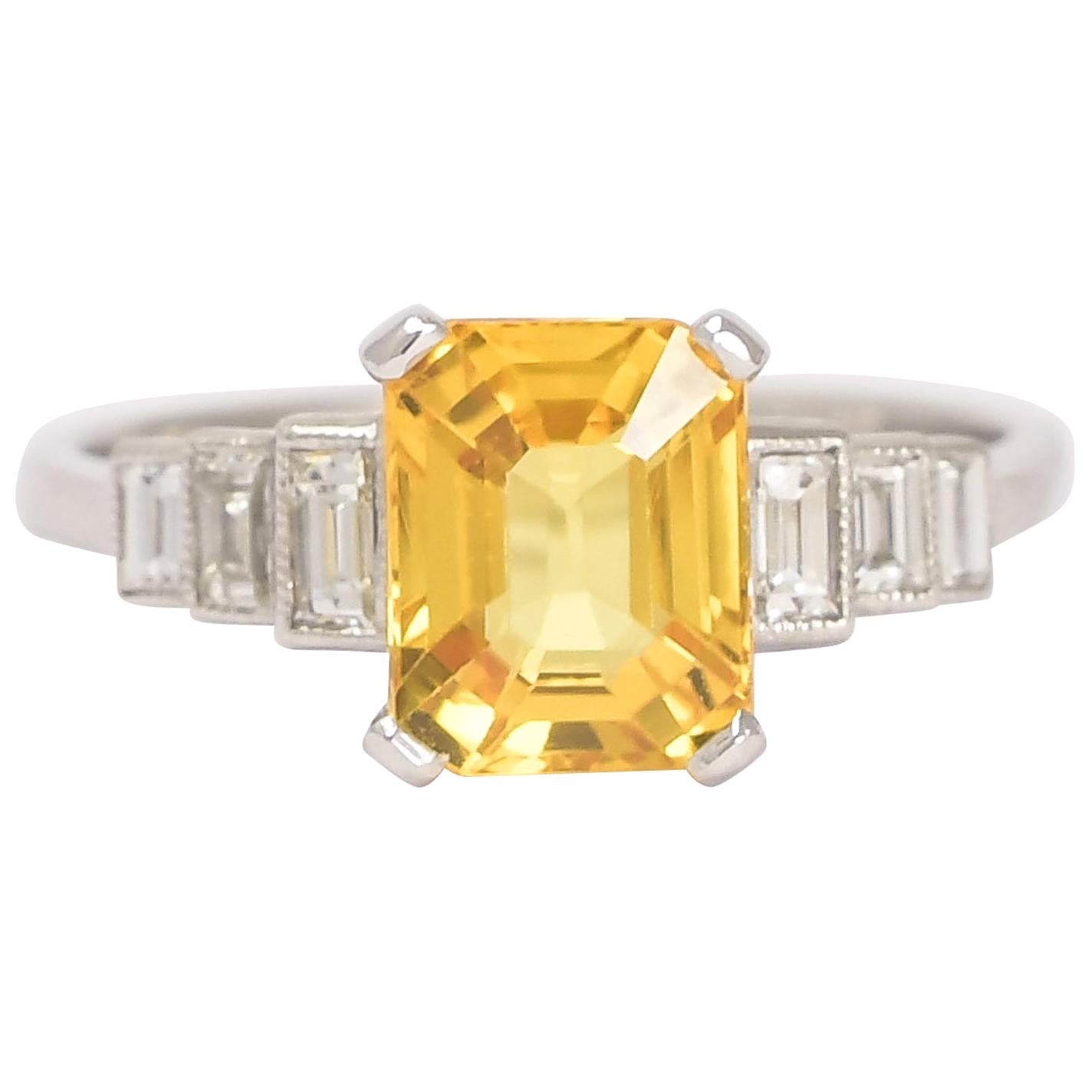 Art Deco Yellow Sapphire Diamond Cocktail Ring