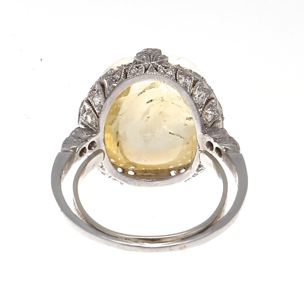 Women's Art Deco Yellow Sapphire Diamond Platinum Ring