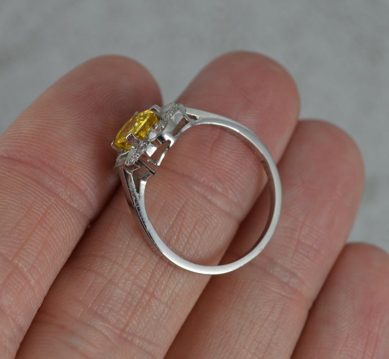 Art Deco Style Yellow Sapphire VS1 0.65 Carat Diamond Platinum Cluster Ring In Excellent Condition In St Helens, GB