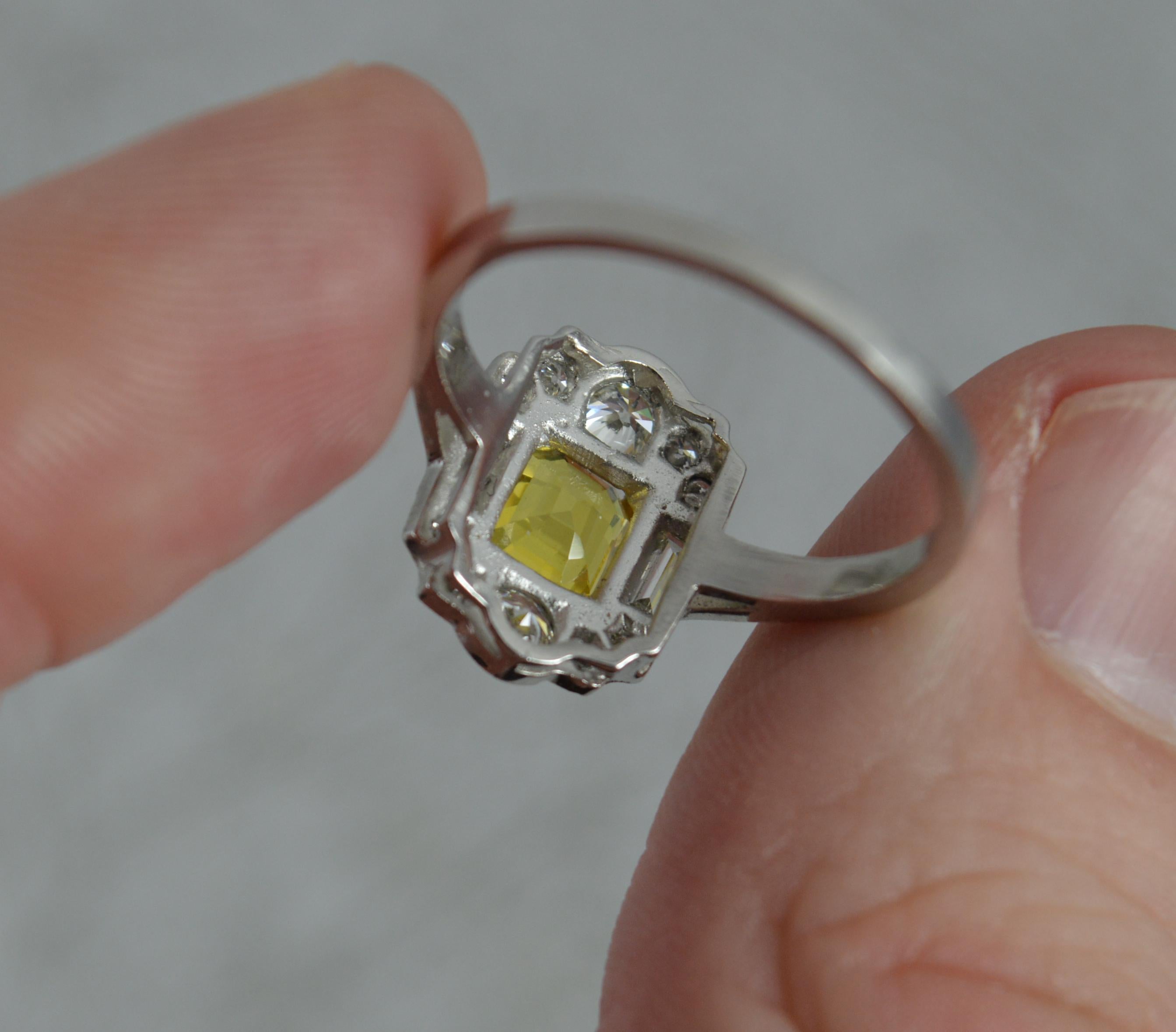 Art Deco Style Yellow Sapphire VS1 0.65 Carat Diamond Platinum Cluster Ring In Excellent Condition In St Helens, GB