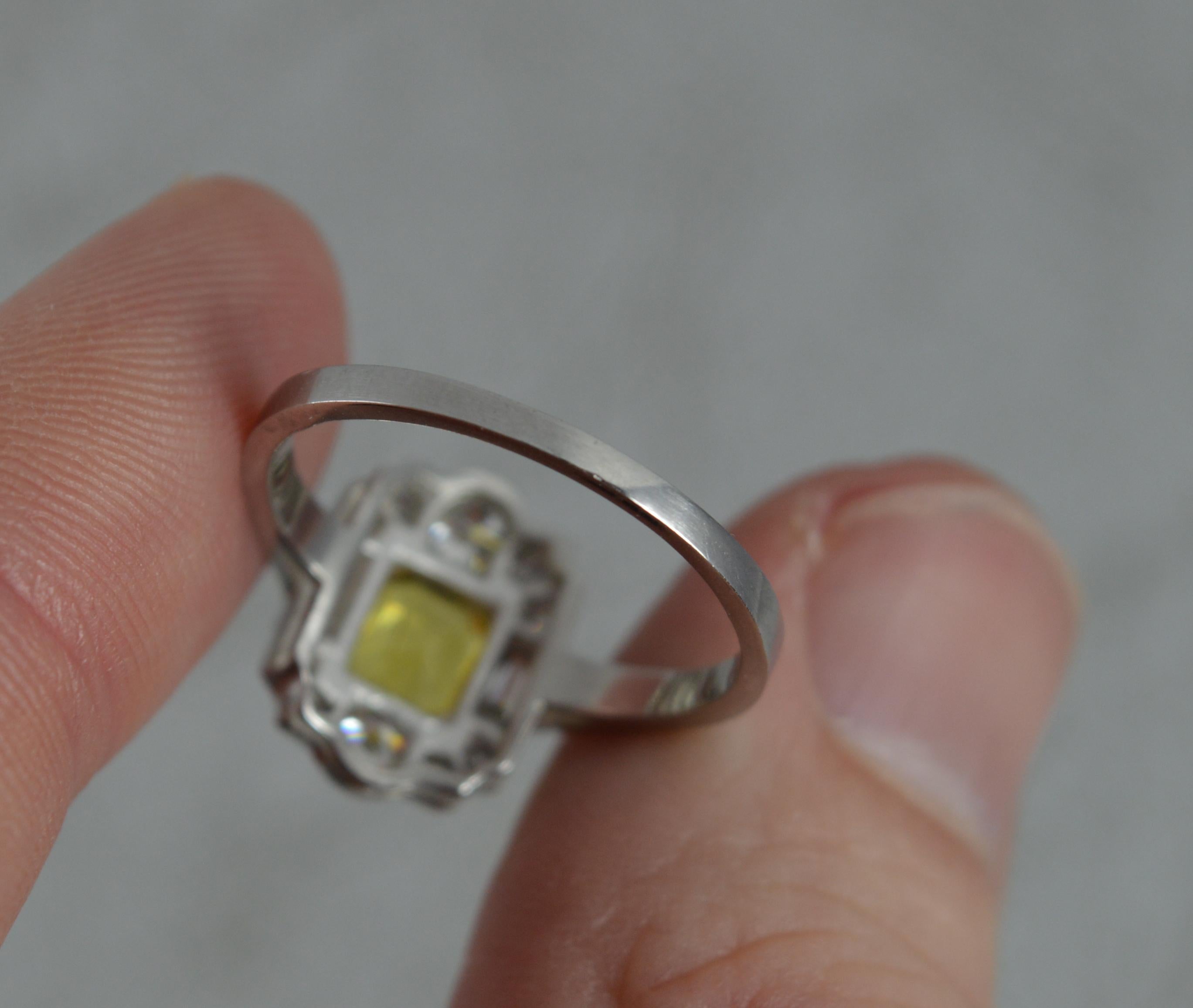 Art Deco Style Yellow Sapphire VS1 0.65 Carat Diamond Platinum Cluster Ring 3