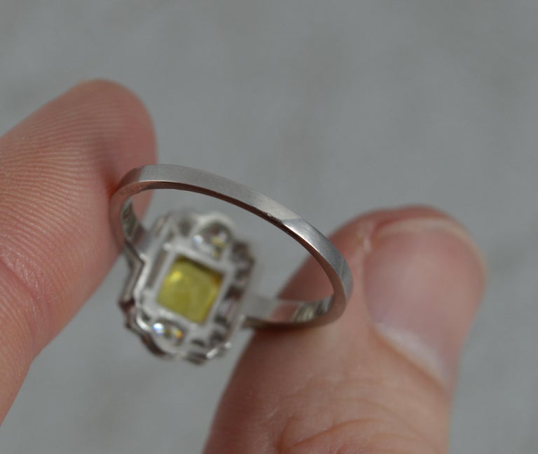 Art Deco Style Yellow Sapphire VS1 0.65 Carat Diamond Platinum Cluster Ring 4
