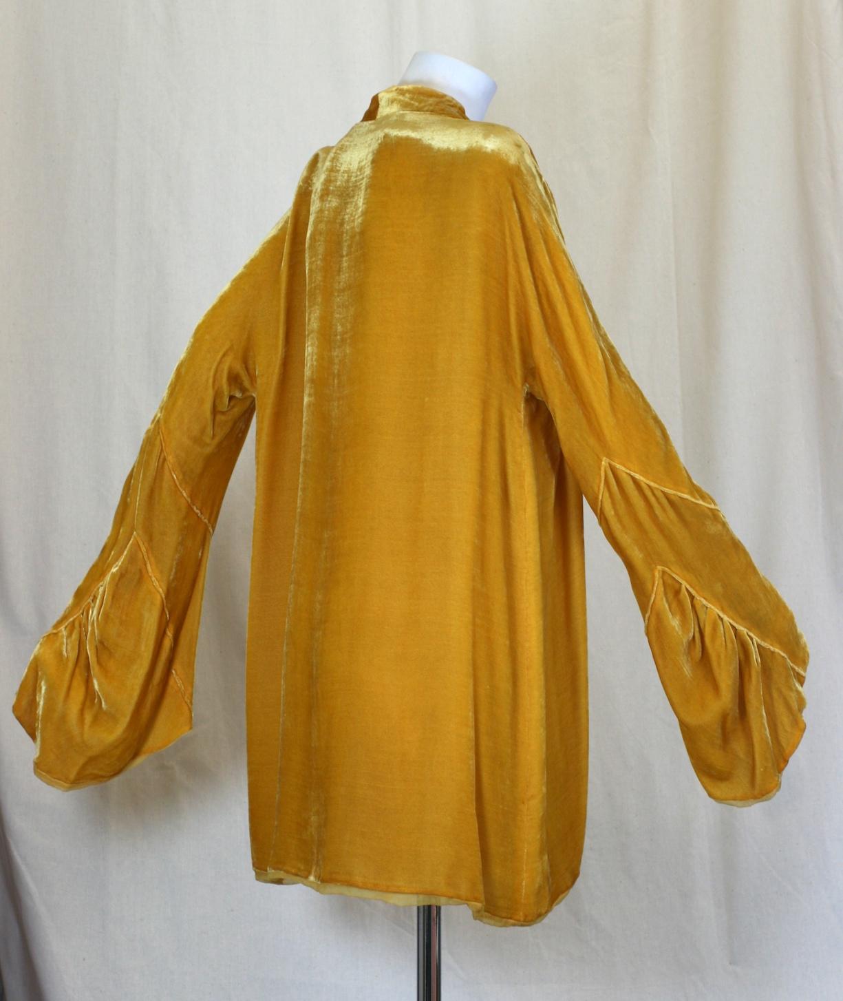 Women's Art Deco Yellow Silk Velvet Dressing Jacket