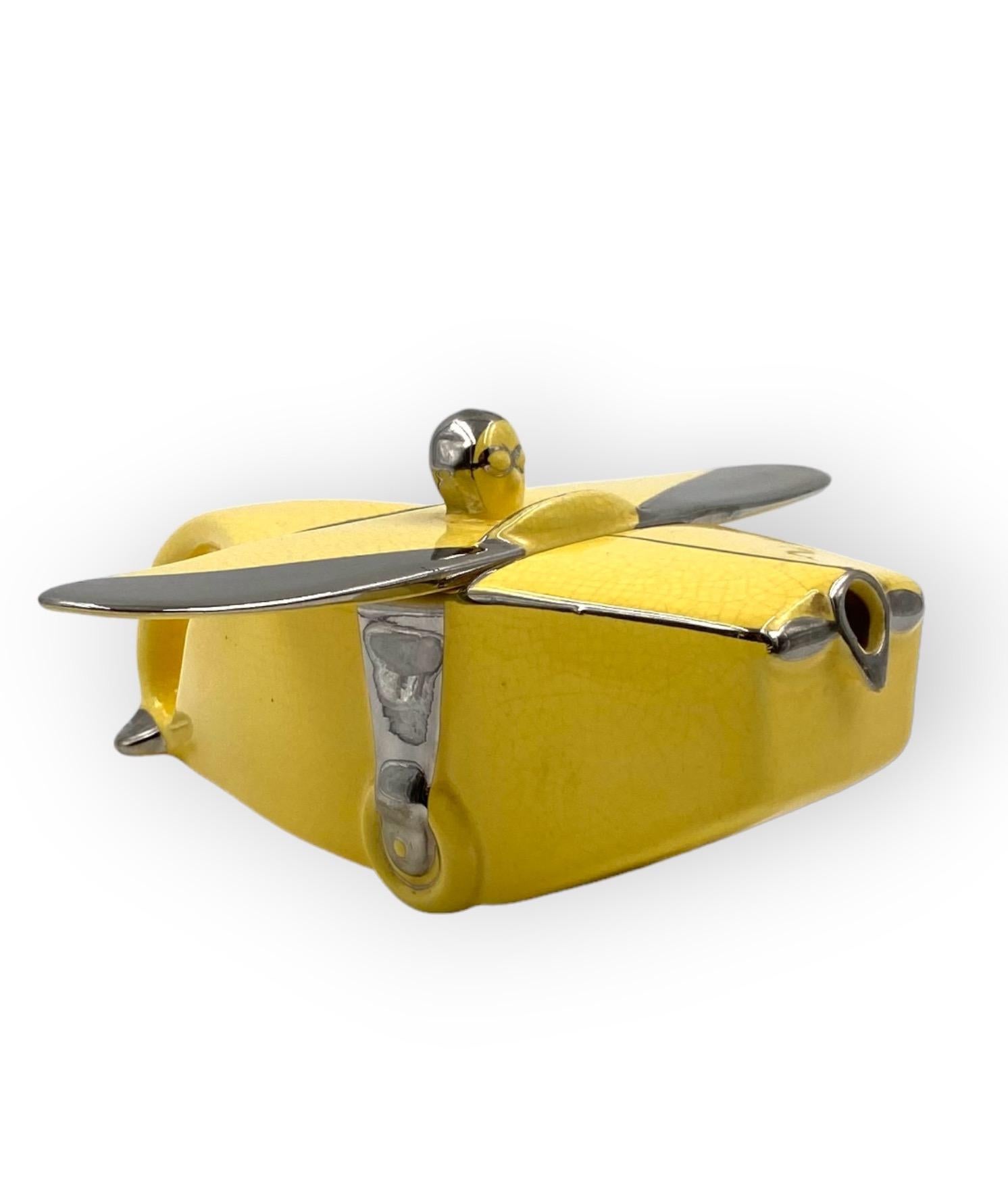Art Deco yellow 'T-Plane' ceramic aeroplane teapot, Sadler, UK, 1930s 6