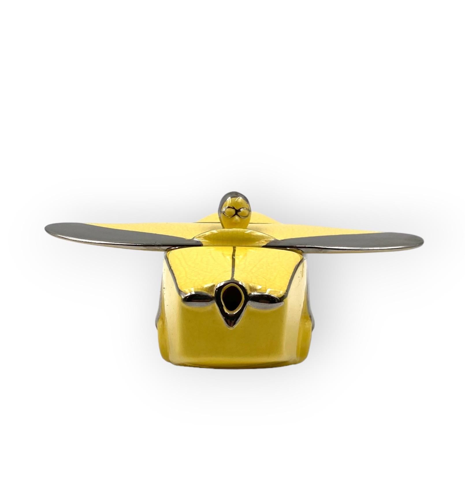 Art Deco yellow 'T-Plane' ceramic aeroplane teapot, Sadler, UK, 1930s 8