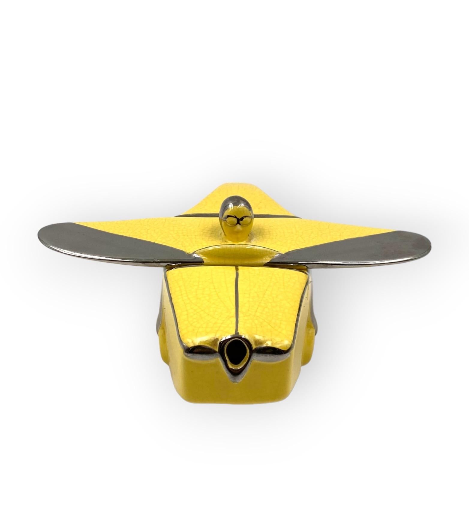 Art Deco yellow 'T-Plane' ceramic aeroplane teapot, Sadler, UK, 1930s 9