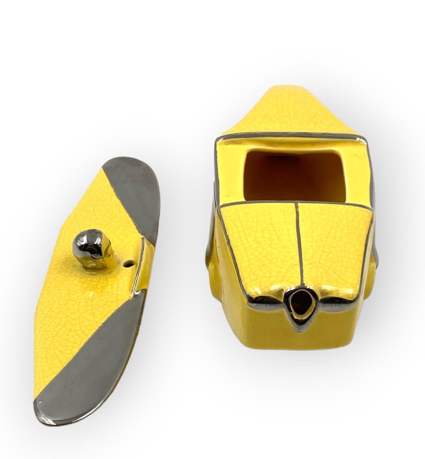 Art Deco yellow 'T-Plane' ceramic aeroplane teapot, Sadler, UK, 1930s 12
