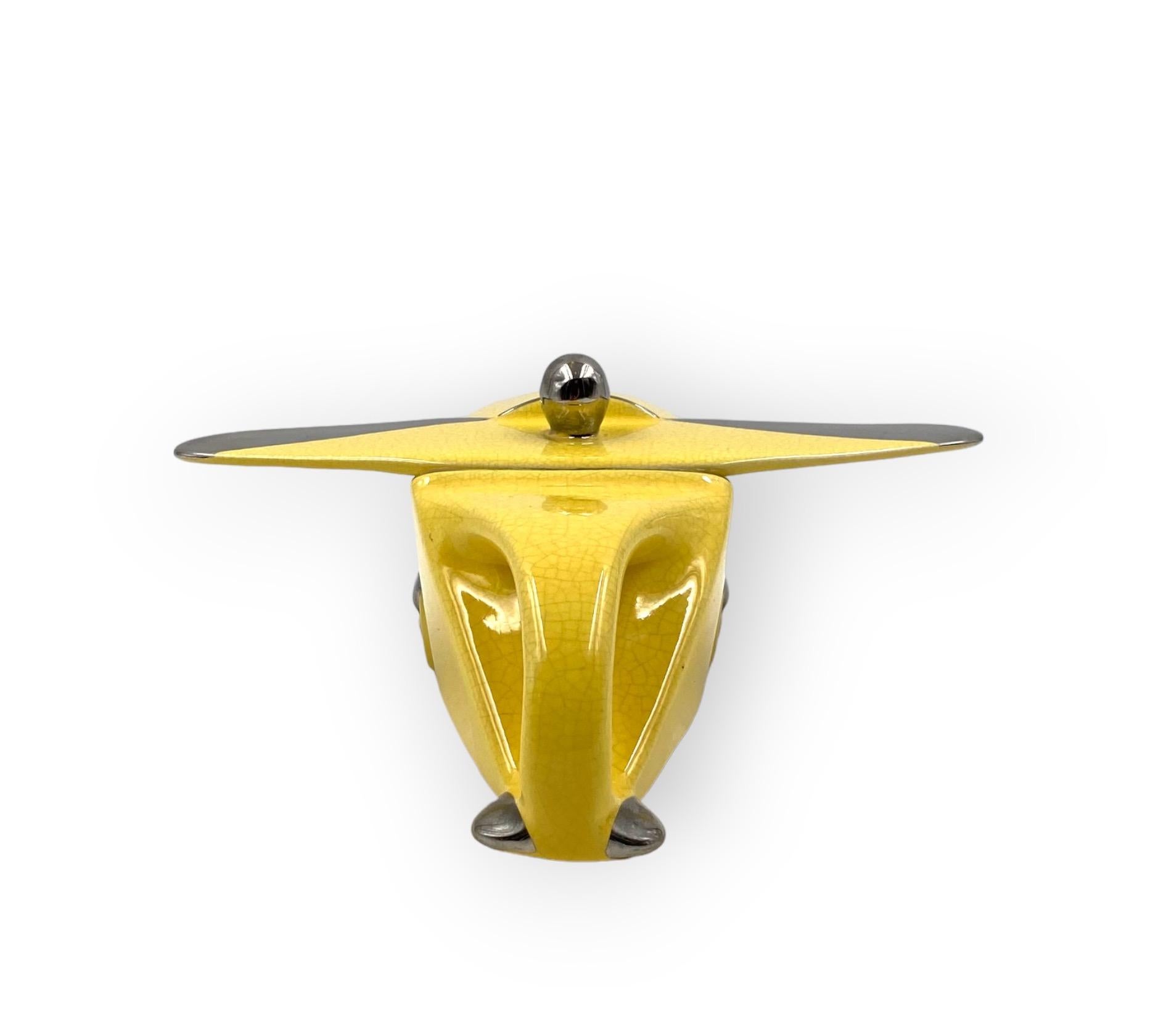 Art Deco yellow 'T-Plane' ceramic aeroplane teapot, Sadler, UK, 1930s 1