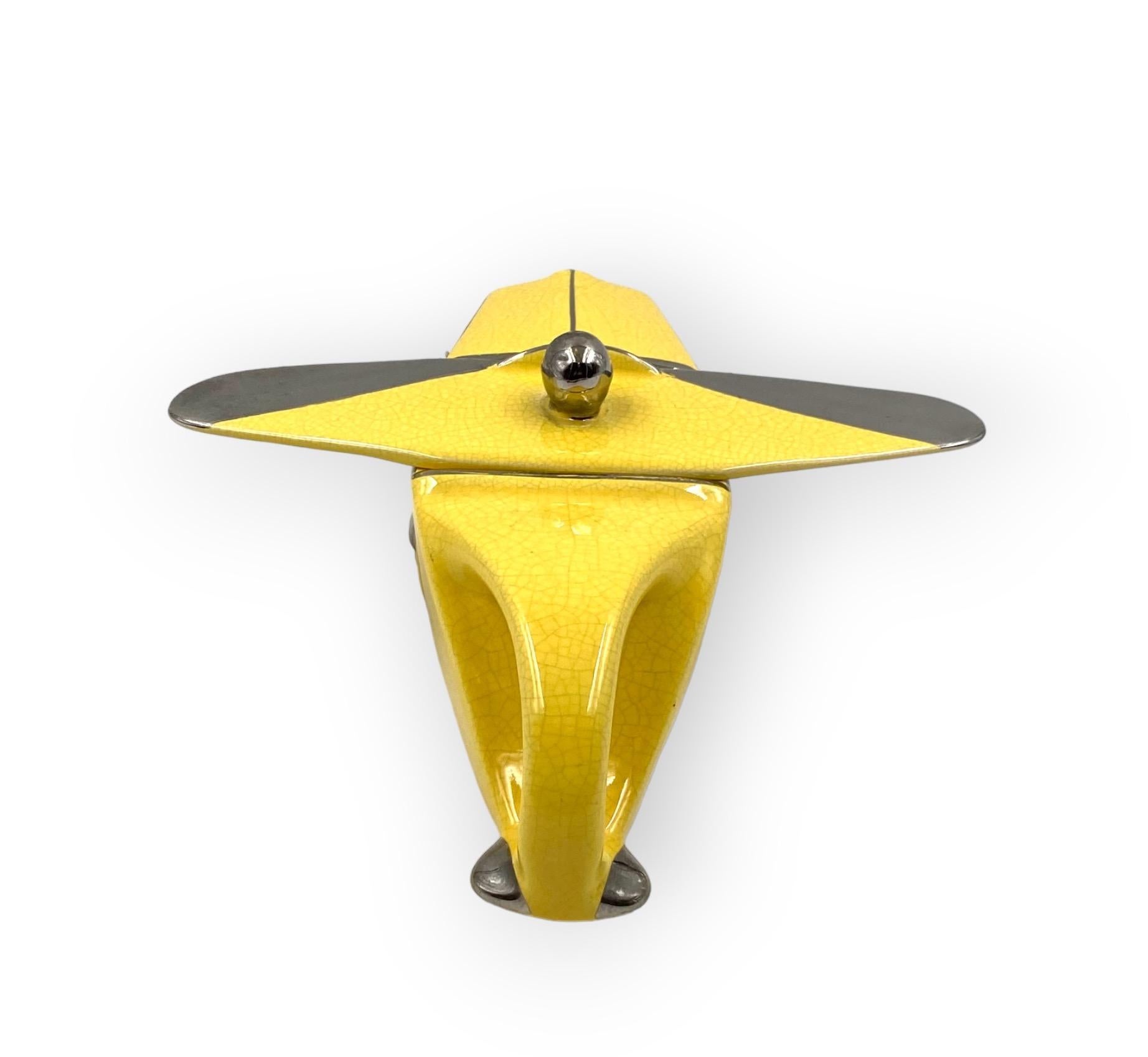 Art Deco yellow 'T-Plane' ceramic aeroplane teapot, Sadler, UK, 1930s 2