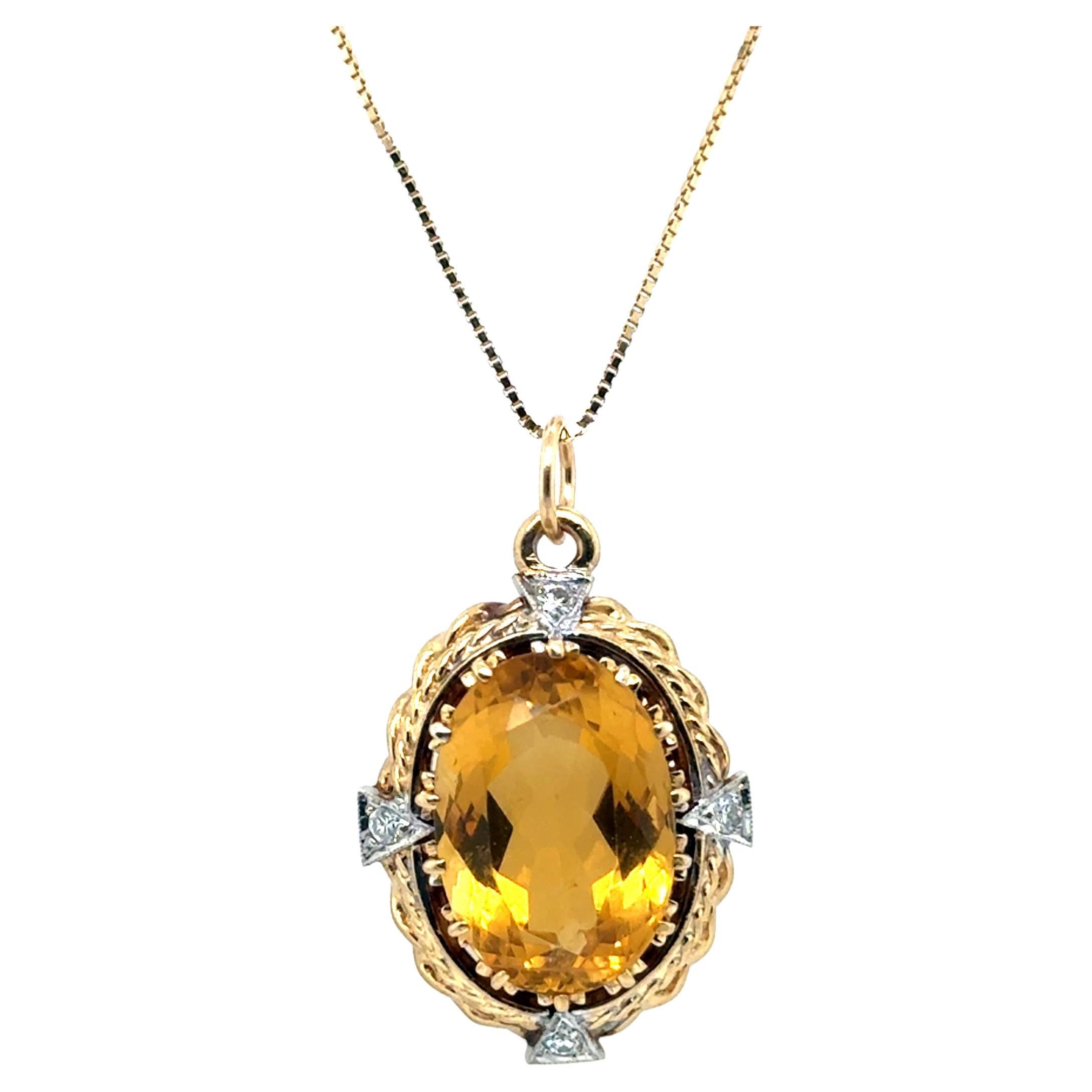Art Deco Yellow Topaz Diamond Pendant 12ct 14K Antique Original 1930's-1940's