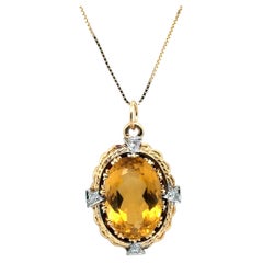 Ciondolo di diamanti a topazio giallo Art Deco 12ct 14K Antico originale 1930's-1940's