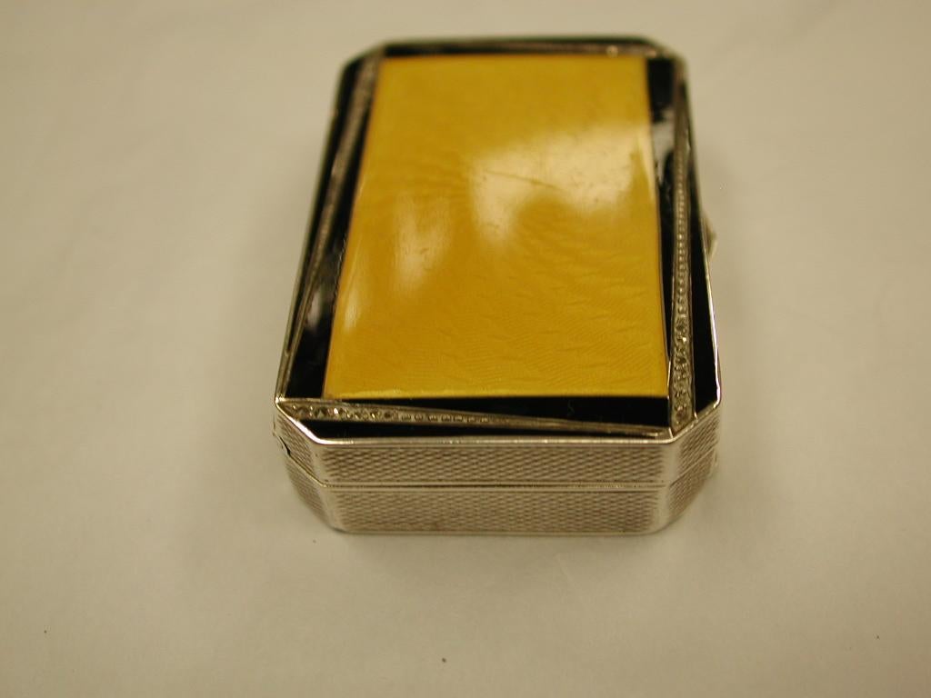 Sterling Silver Art Deco Yellow, Black and Marcasite Silver Box, P H Vogel, London, 1928