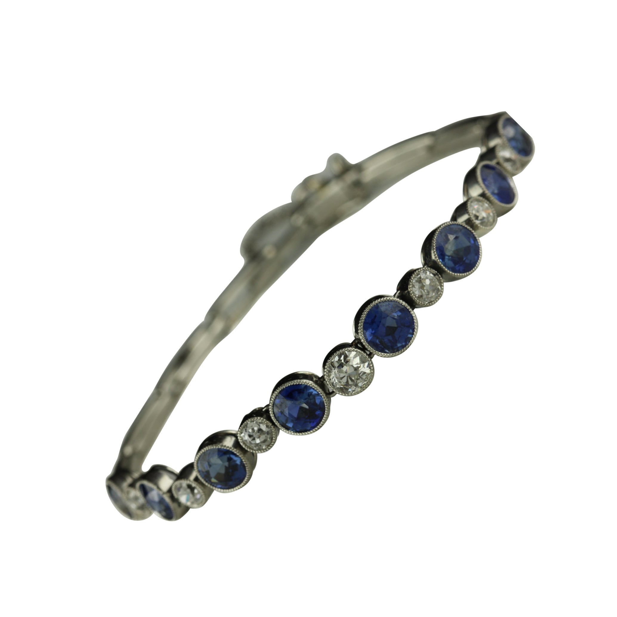 Bracciale a maglie flessibili Art Deco Yogo con zaffiri e diamanti