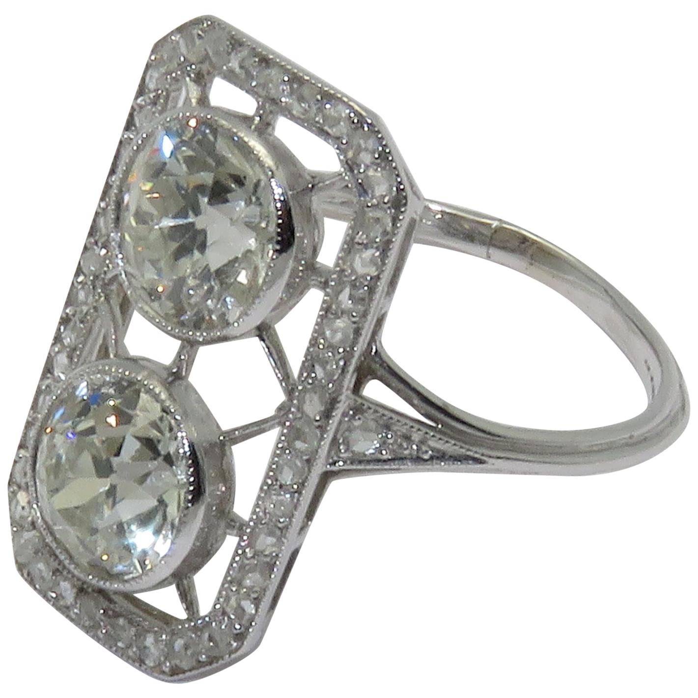 Art Deco "You and Me" Diamond Platinum Ring For Sale