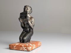 Art Deco Young Faun with Pan Flute Sculpture 1920s