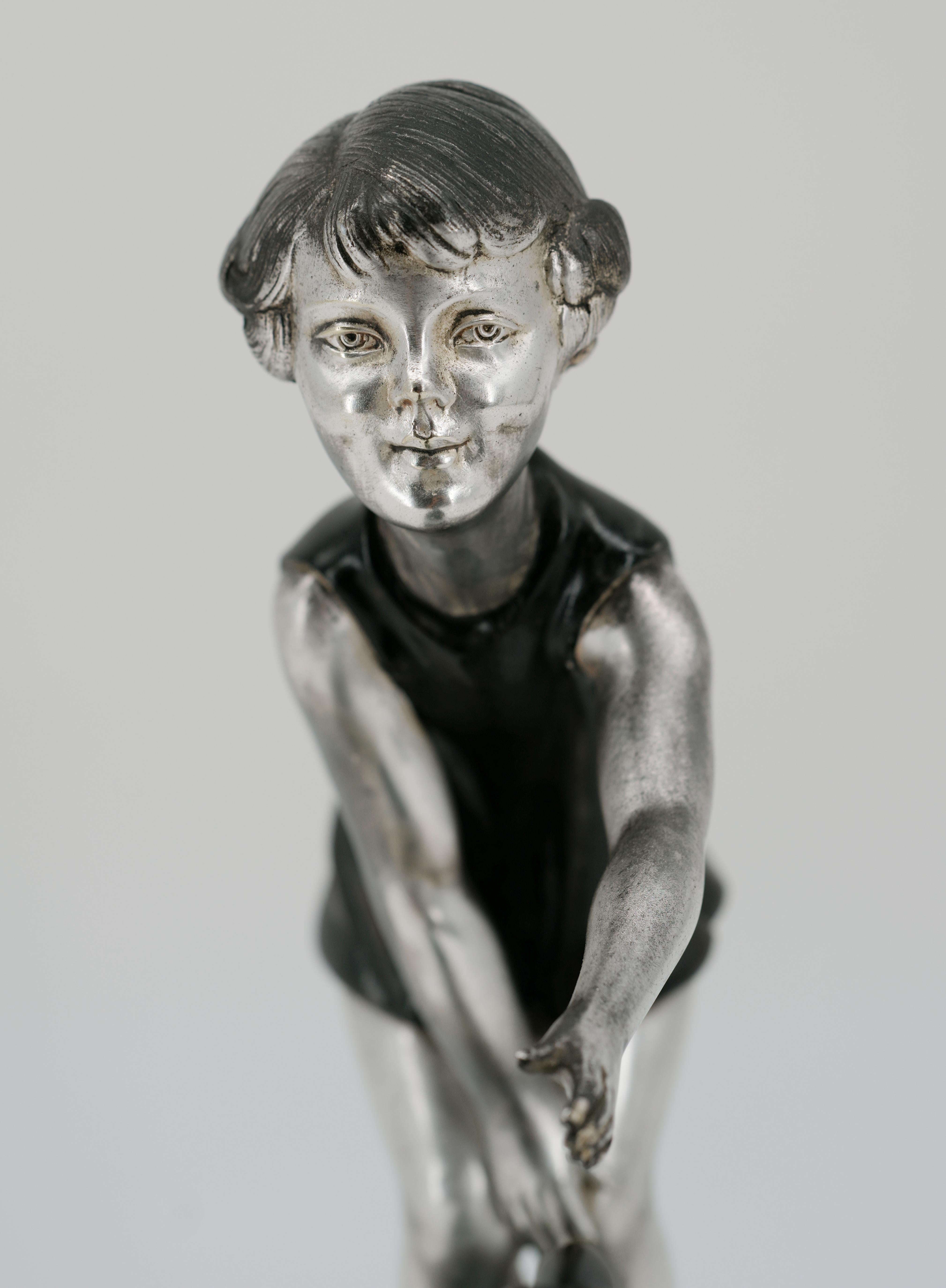 Art Deco Young Girl & Dog Sculpture by P.Sega, 1920 In Good Condition For Sale In Saint-Amans-des-Cots, FR