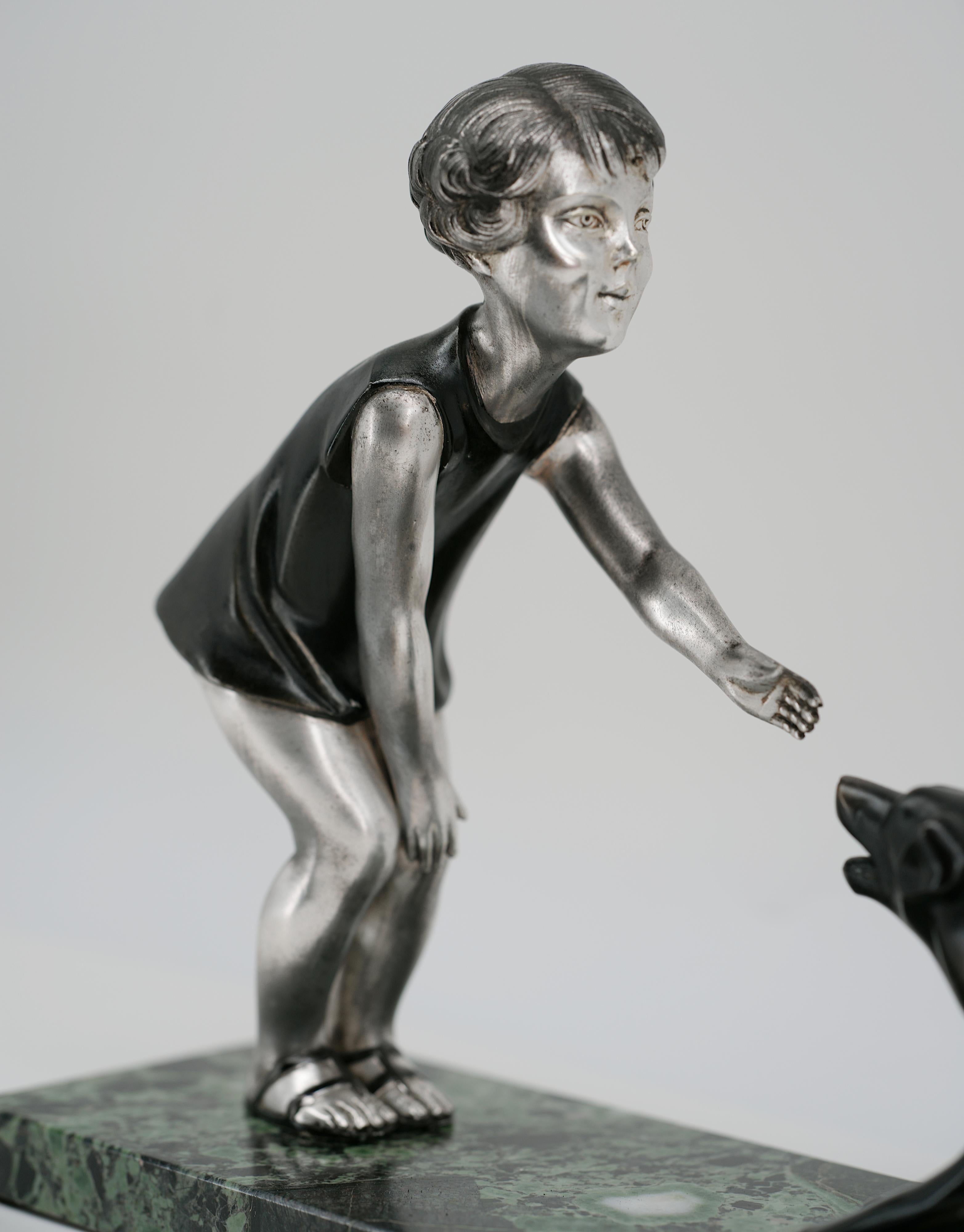 Art Deco Young Girl & Dog Sculpture by P.Sega, 1920 For Sale 1