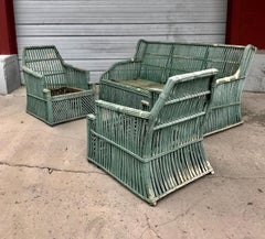 Art Deco Ypsilanti Stick Wicker / Split Reed Sofa and Chairs