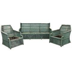 Art Deco Ypsilanti Stick Wicker / Split Reed Sofa and Chairs
