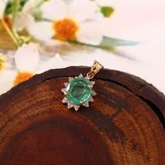 Art deco Zambian Emerald Diamond Sun Pendant Solid 18K Yellow Gold IGI Certified