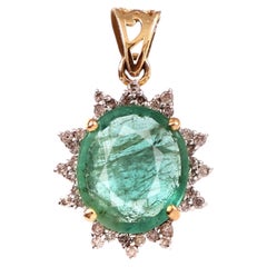Art deco Zambian Emerald Diamond Sun Pendant Solid 18K Yellow Gold IGI Certified