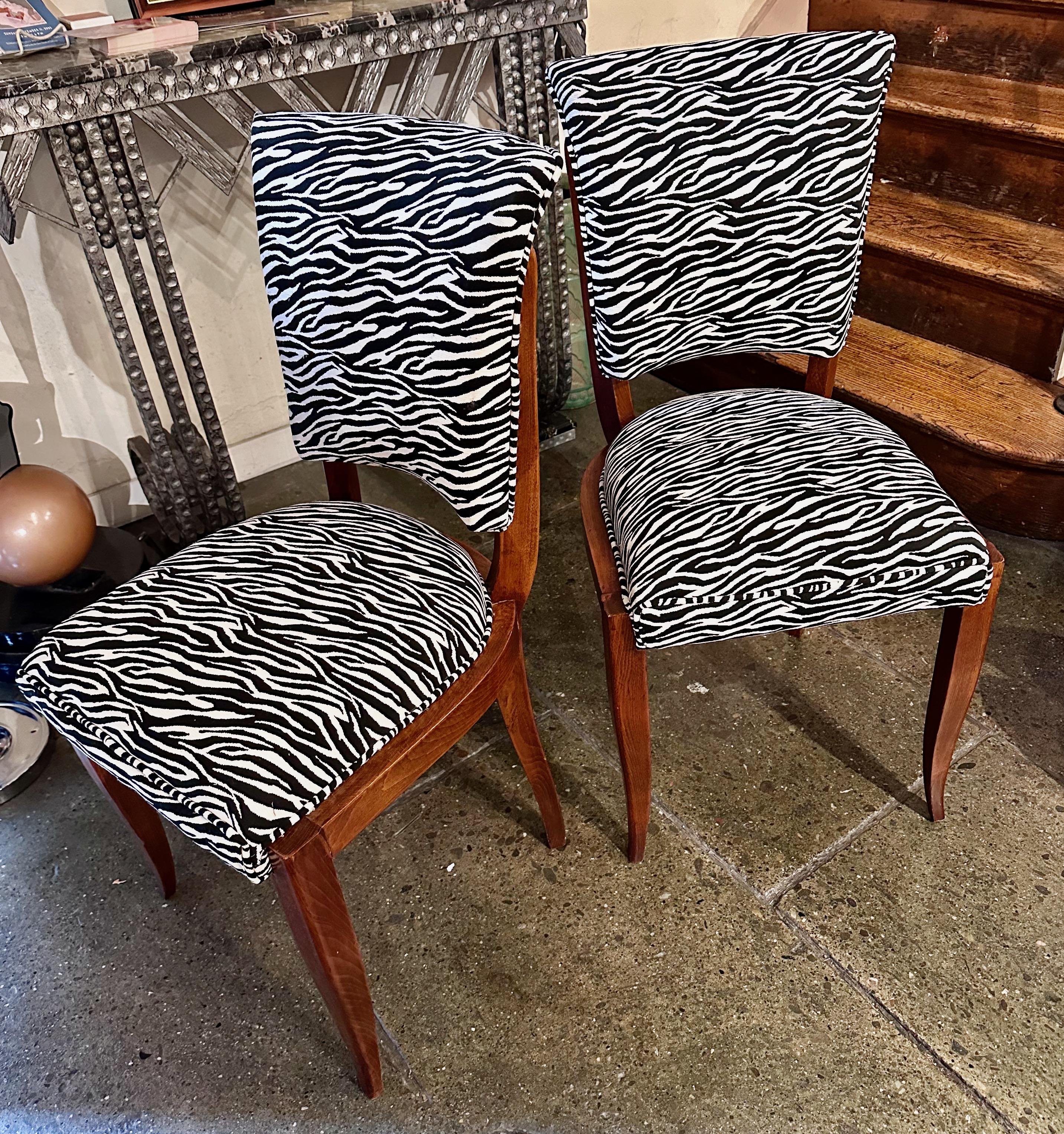 French Art Deco Zebra Style Matching Pair of Side Chairs For Sale