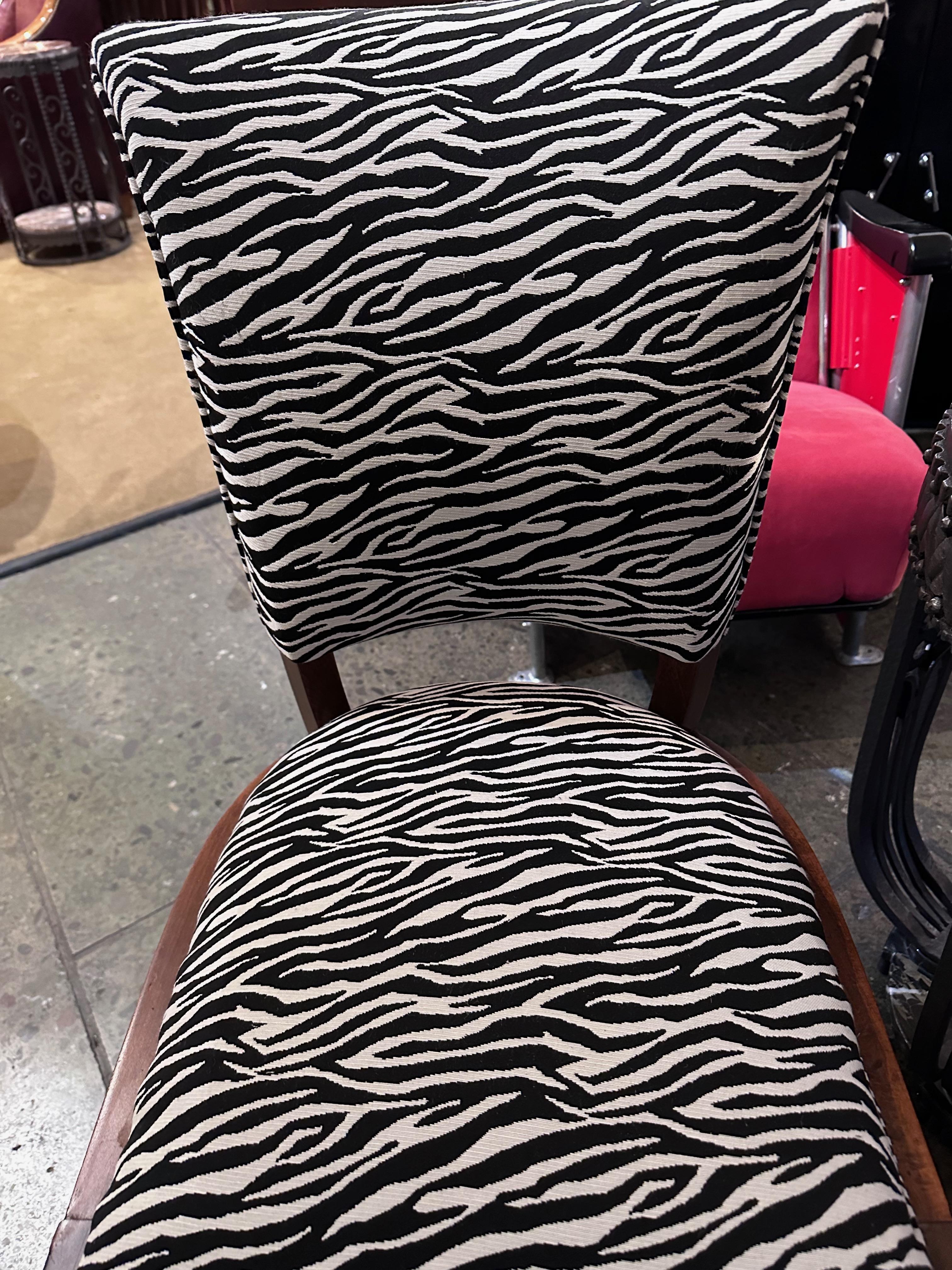 Mid-20th Century Art Deco Zebra Style Matching Pair of Side Chairs For Sale