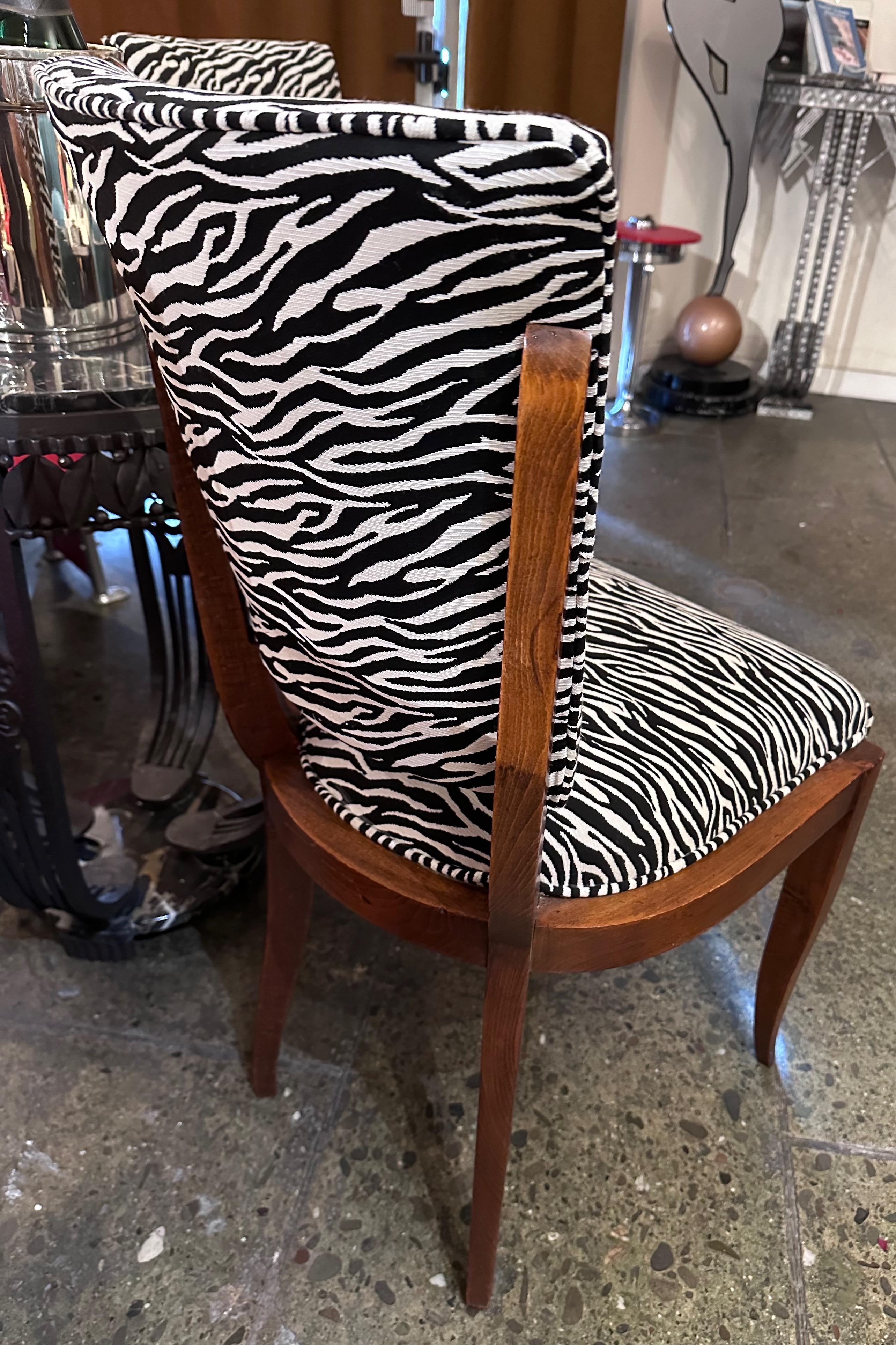 Fabric Art Deco Zebra Style Matching Pair of Side Chairs For Sale