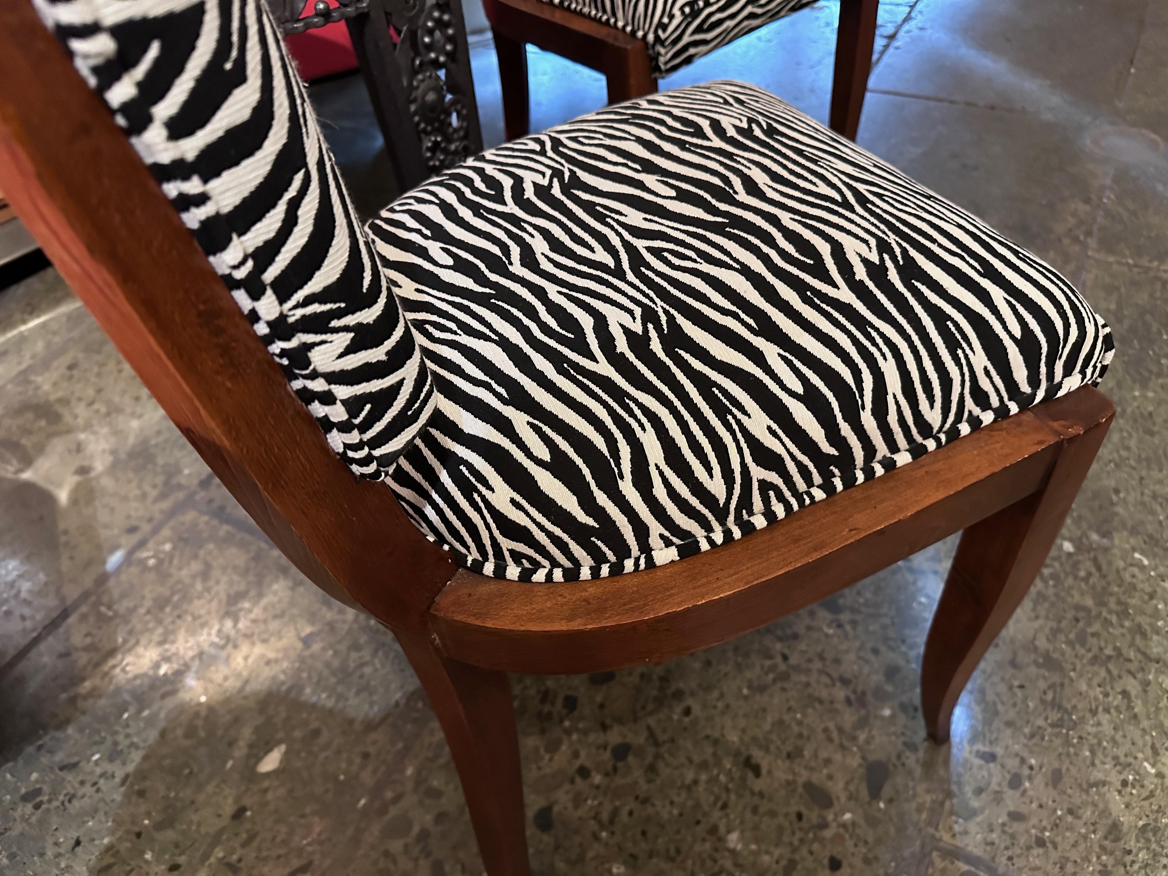 Art Deco Zebra Style Matching Pair of Side Chairs For Sale 2