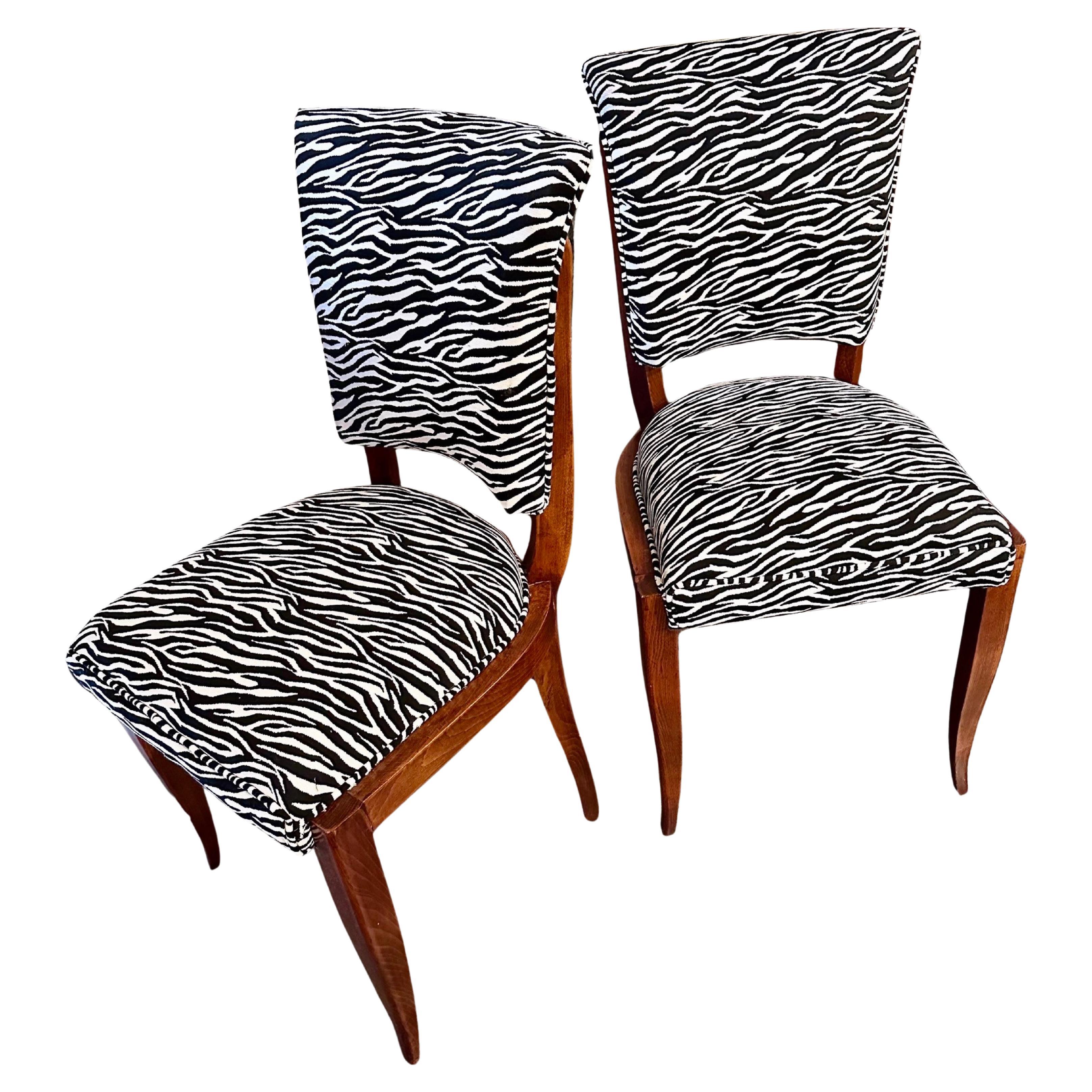 Art Deco Zebra Style Matching Pair of Side Chairs For Sale