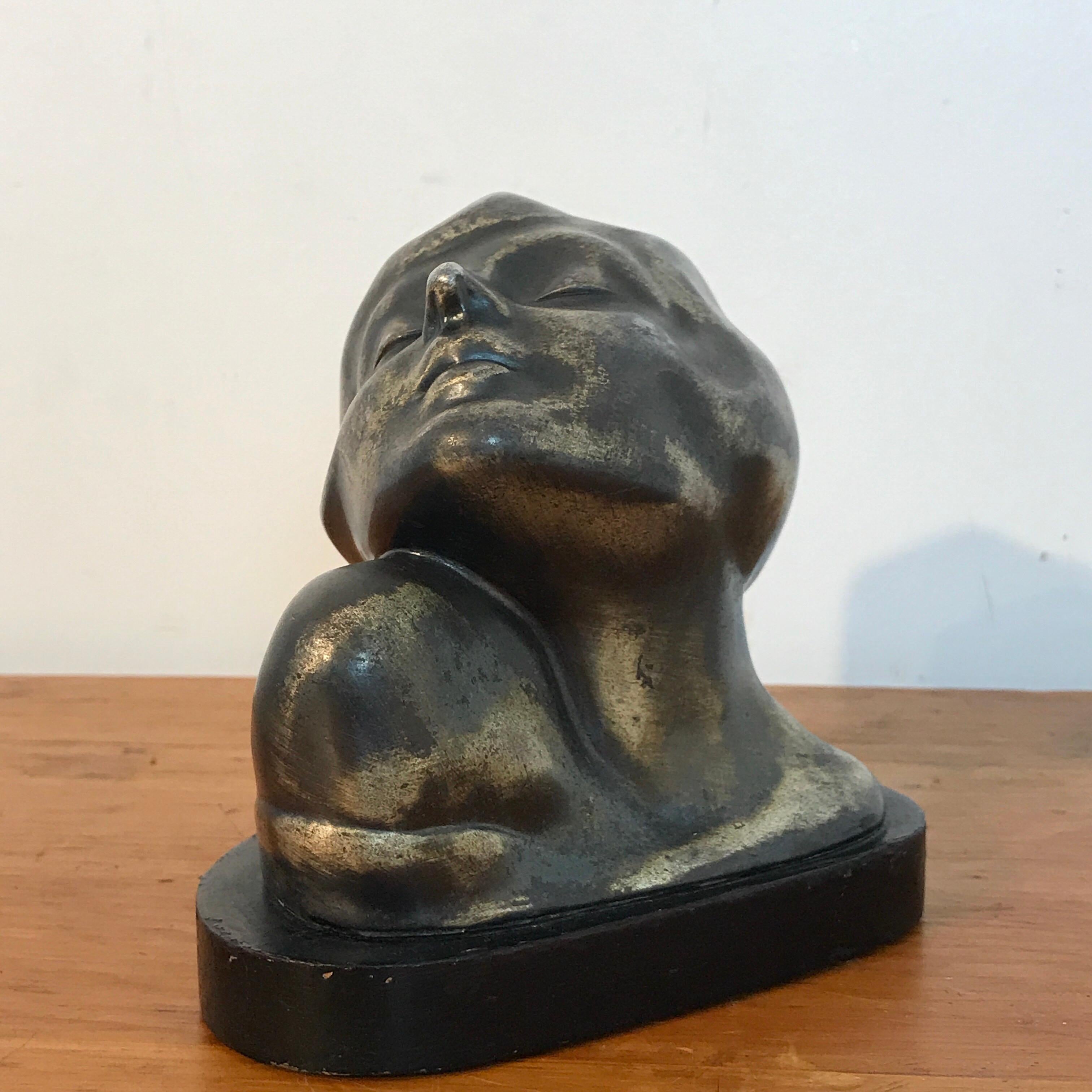 Ebonized Art Deco Zinc Flapper Portrait Bust For Sale