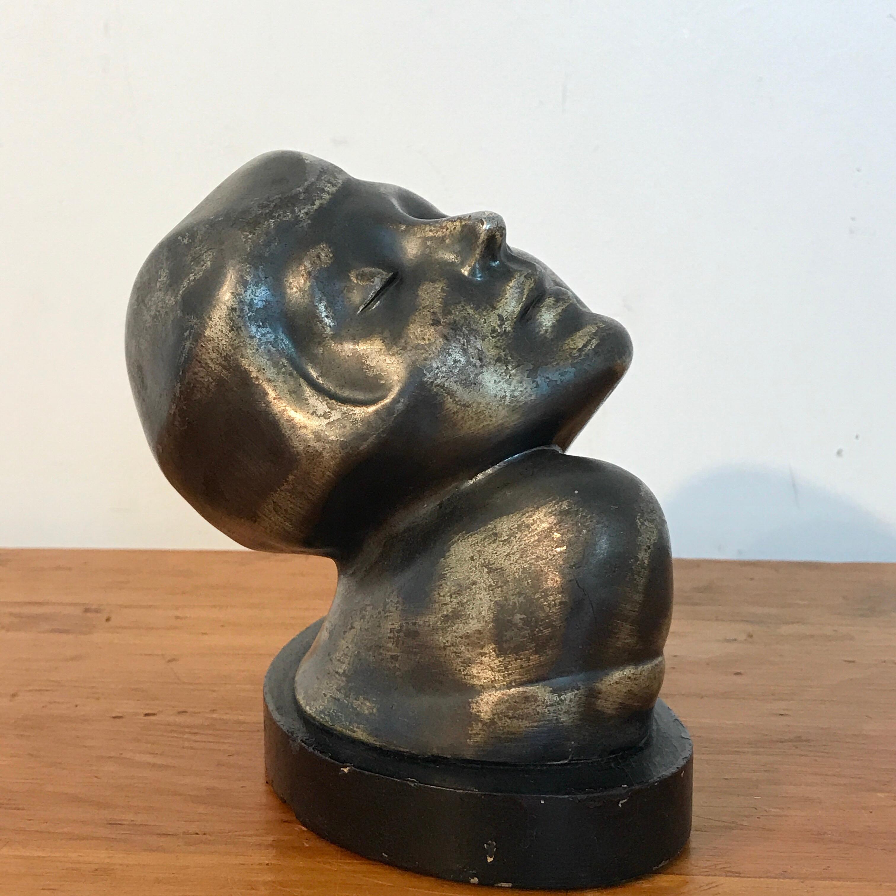 Art Deco Zinc Flapper Portrait Bust In Good Condition For Sale In West Palm Beach, FL