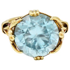 Art Deco Zircon 14 Karat Yellow Gold Scroll Vintage Ring