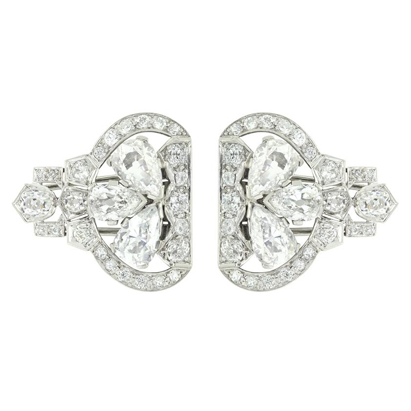 Art Deco 13,36 Karat Diamant-Doppelnadelbroschen, ca. 1920er Jahre (Art déco) im Angebot
