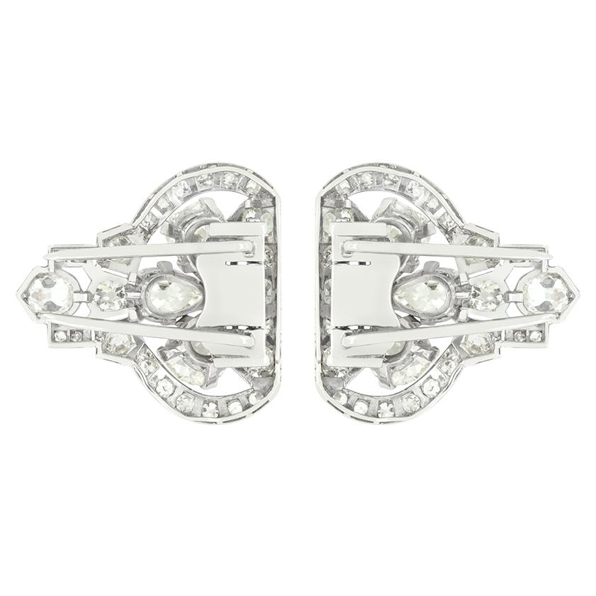 Art Deco 13,36 Karat Diamant-Doppelnadelbroschen, ca. 1920er Jahre (Tropfenschliff) im Angebot
