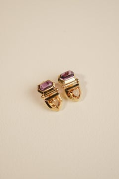 Art Deco18kt Gelbgold Amethyst, Citrin & Diamant Ohrringe