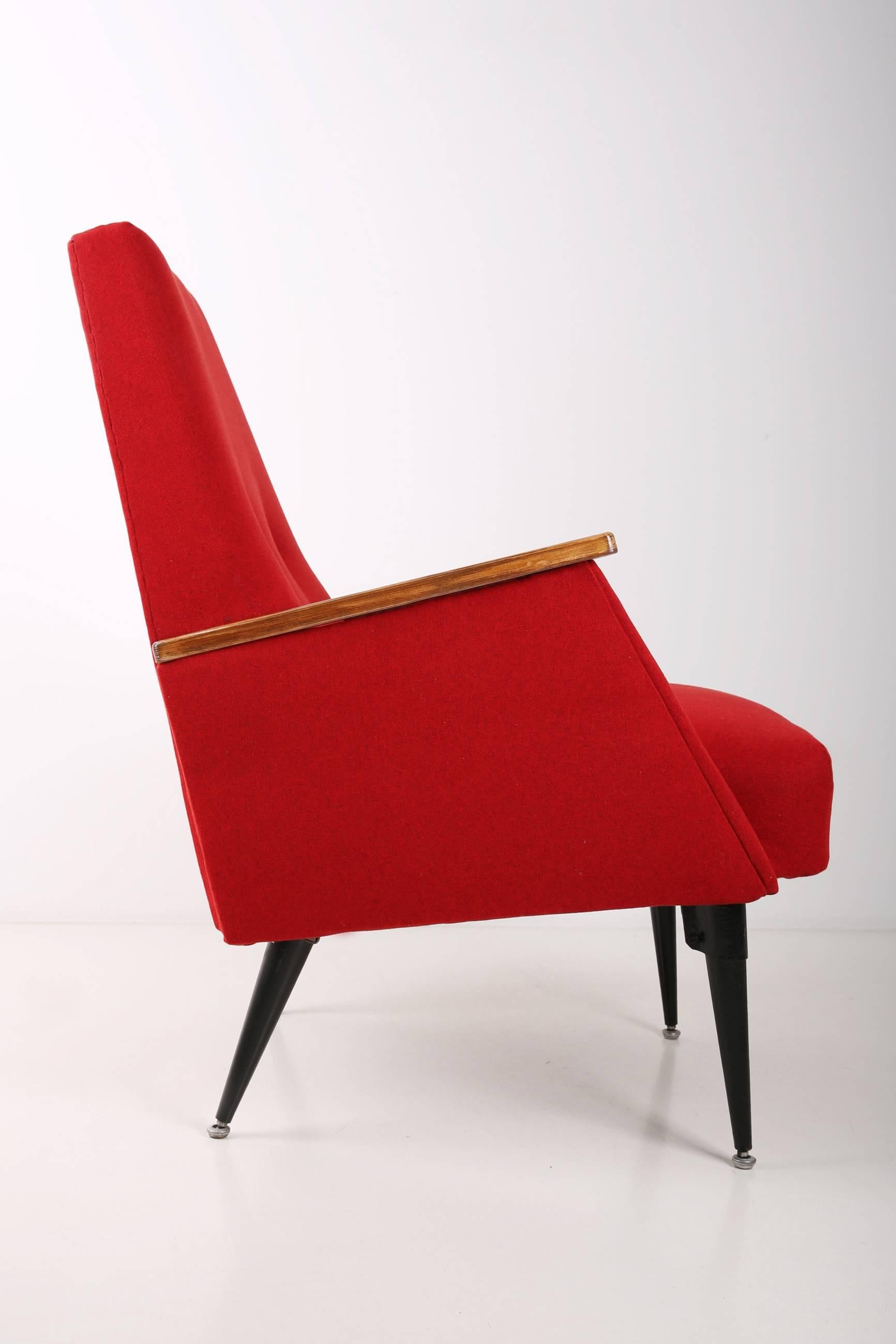 European Art Deco, Vintage Red Big Armchair, 1960s For Sale