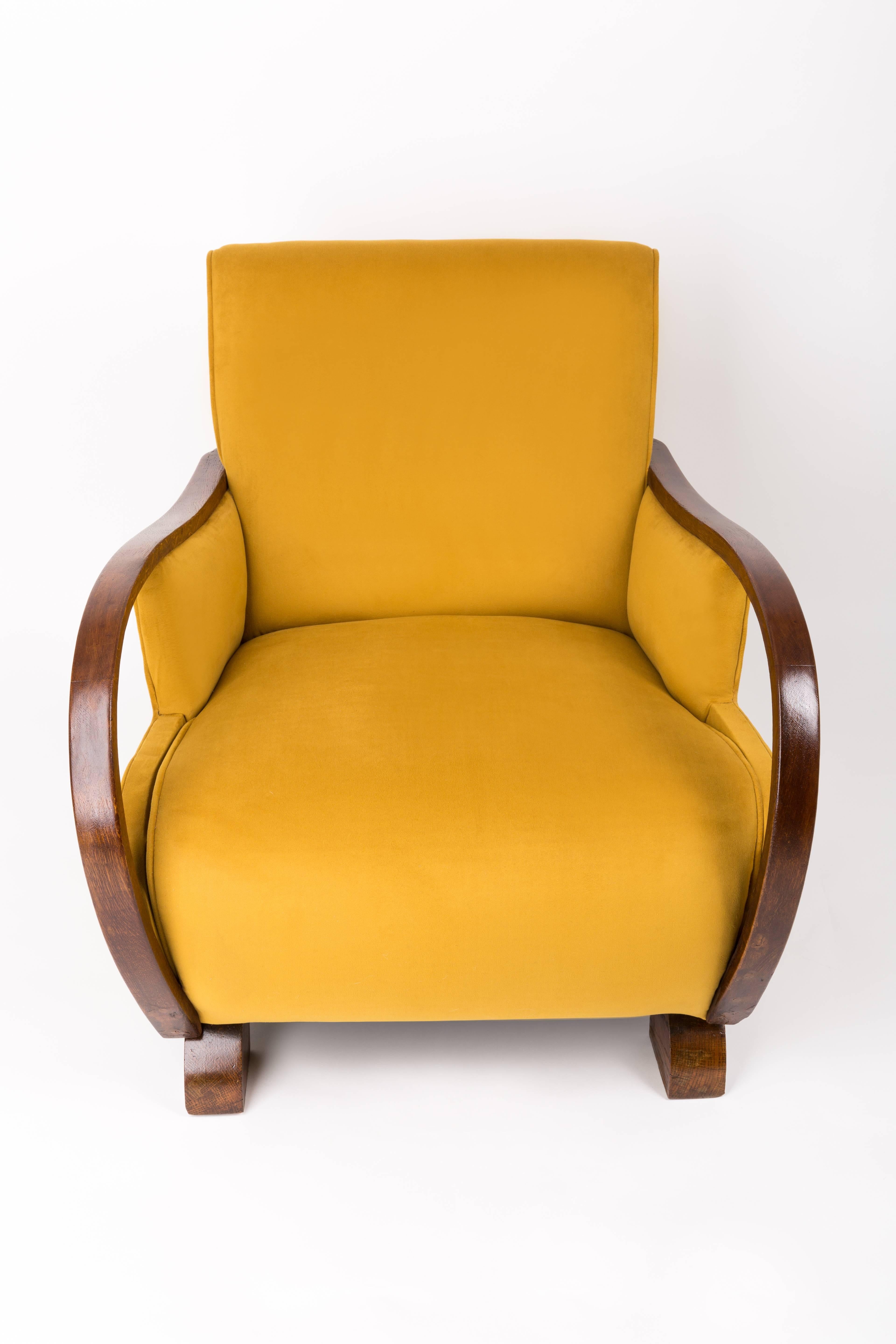 Gelber großer Vintage-Sessel im Art déco-Stil, 1920er Jahre im Zustand „Hervorragend“ im Angebot in 05-080 Hornowek, PL