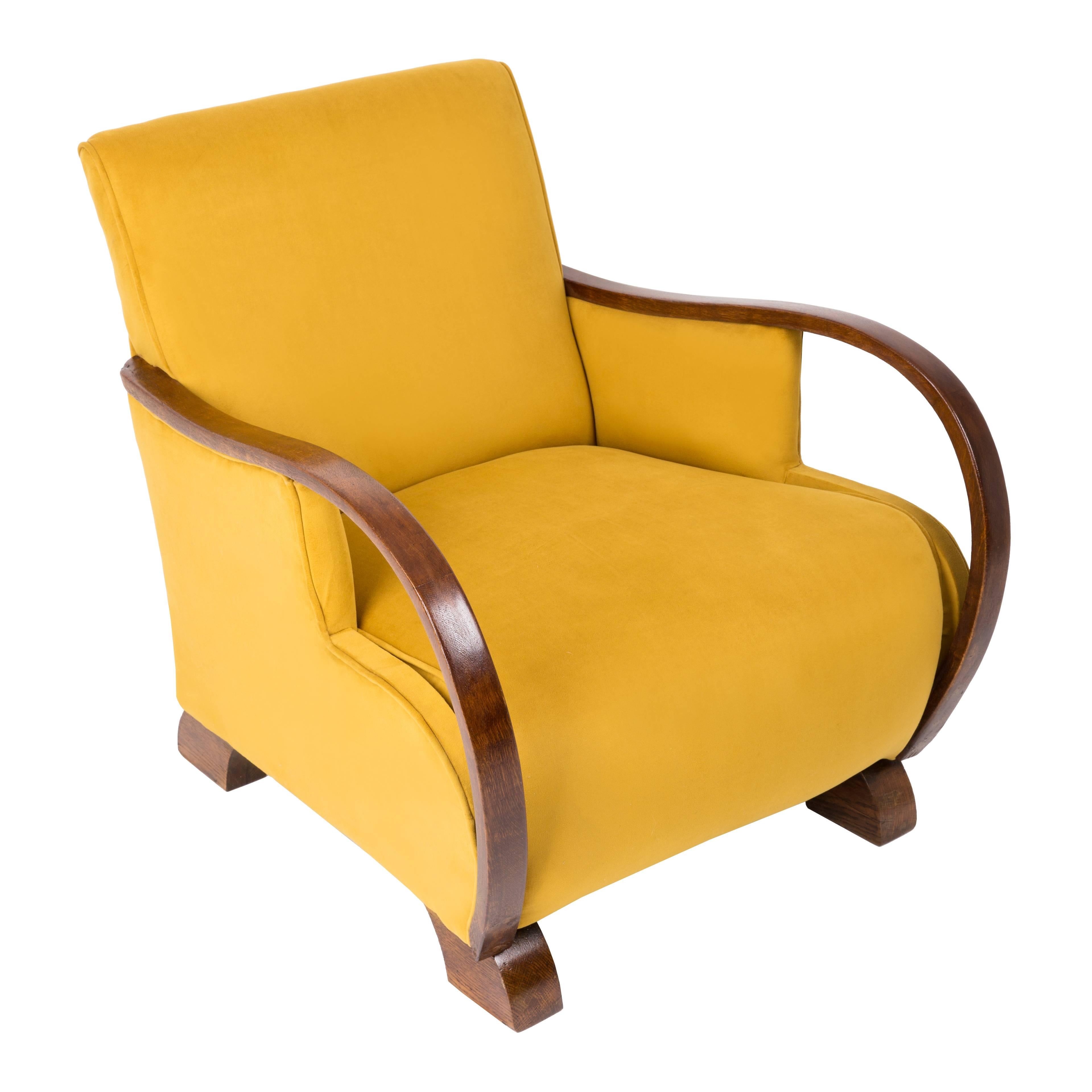 Art Deco, Vintage Yellow Big Armchair, 1920s