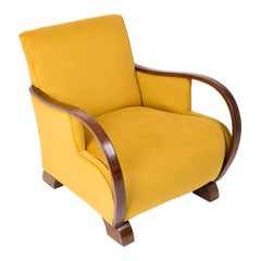 Grand fauteuil Art Déco jaune vintage, années 1920