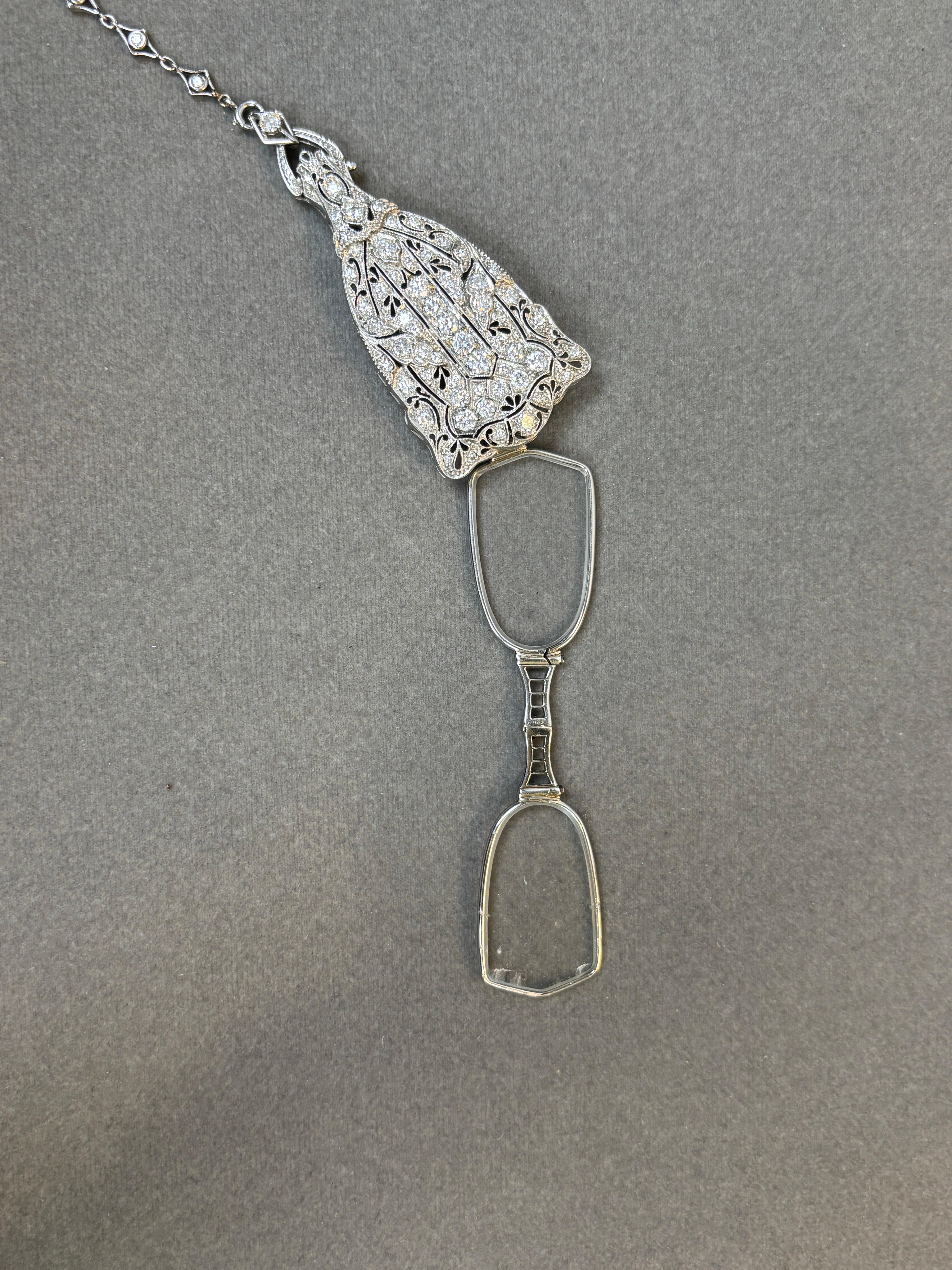 Art Deco Diamond Lorgnette Necklace For Sale 10