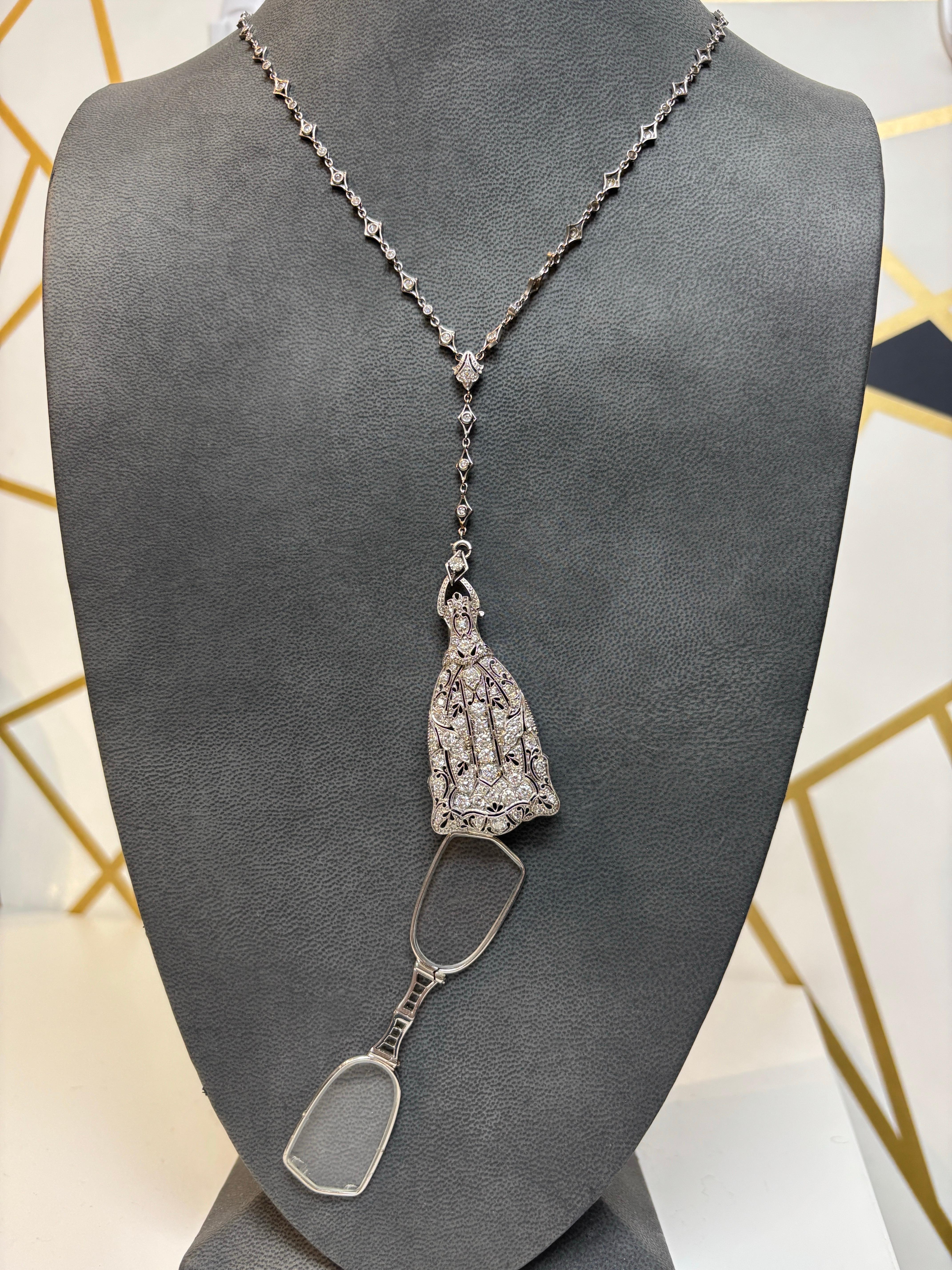 Art Deco Diamond Lorgnette Necklace For Sale 13