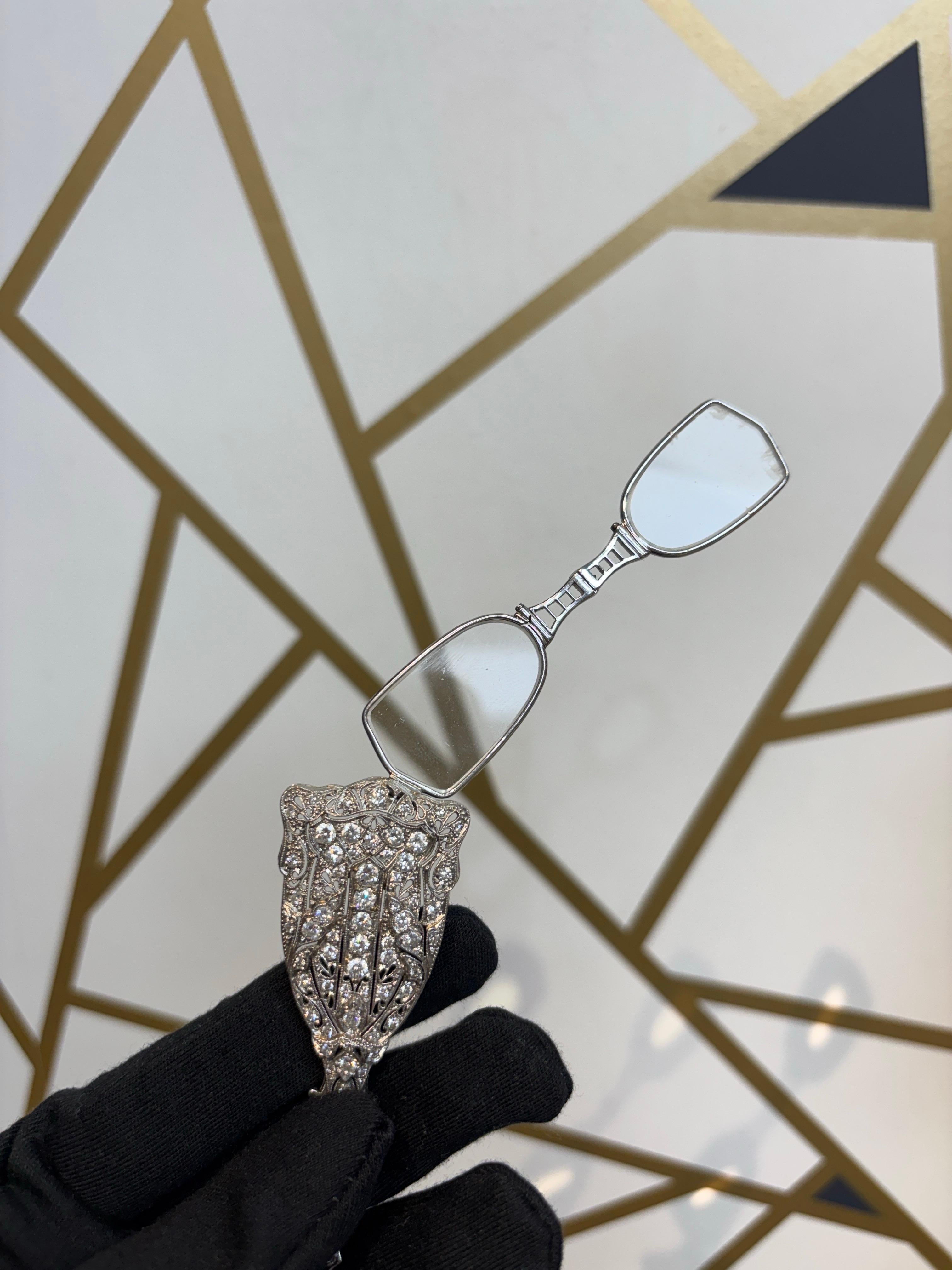 Round Cut Art Deco Diamond Lorgnette Necklace For Sale