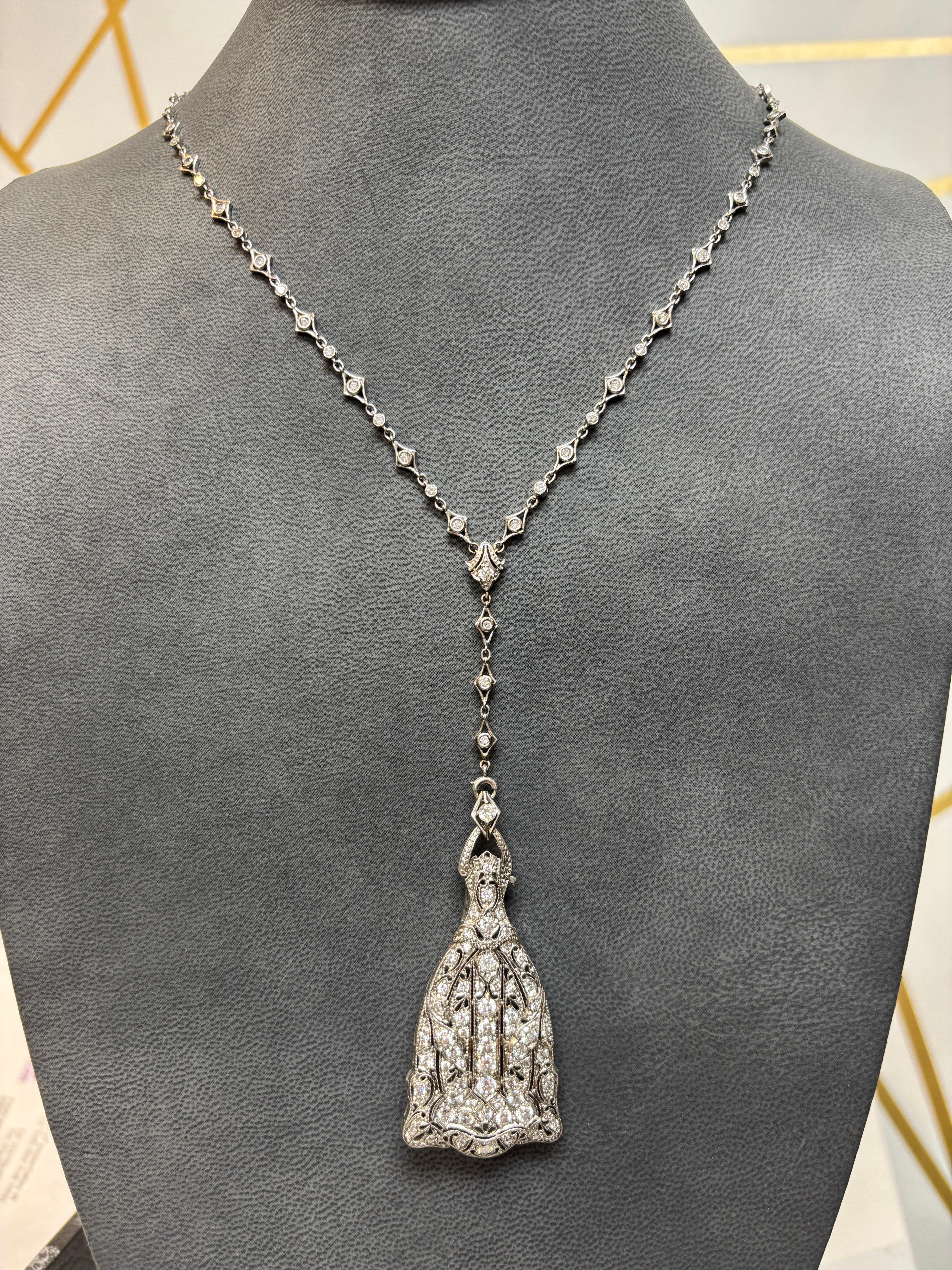 Art Deco Diamond Lorgnette Necklace For Sale 2