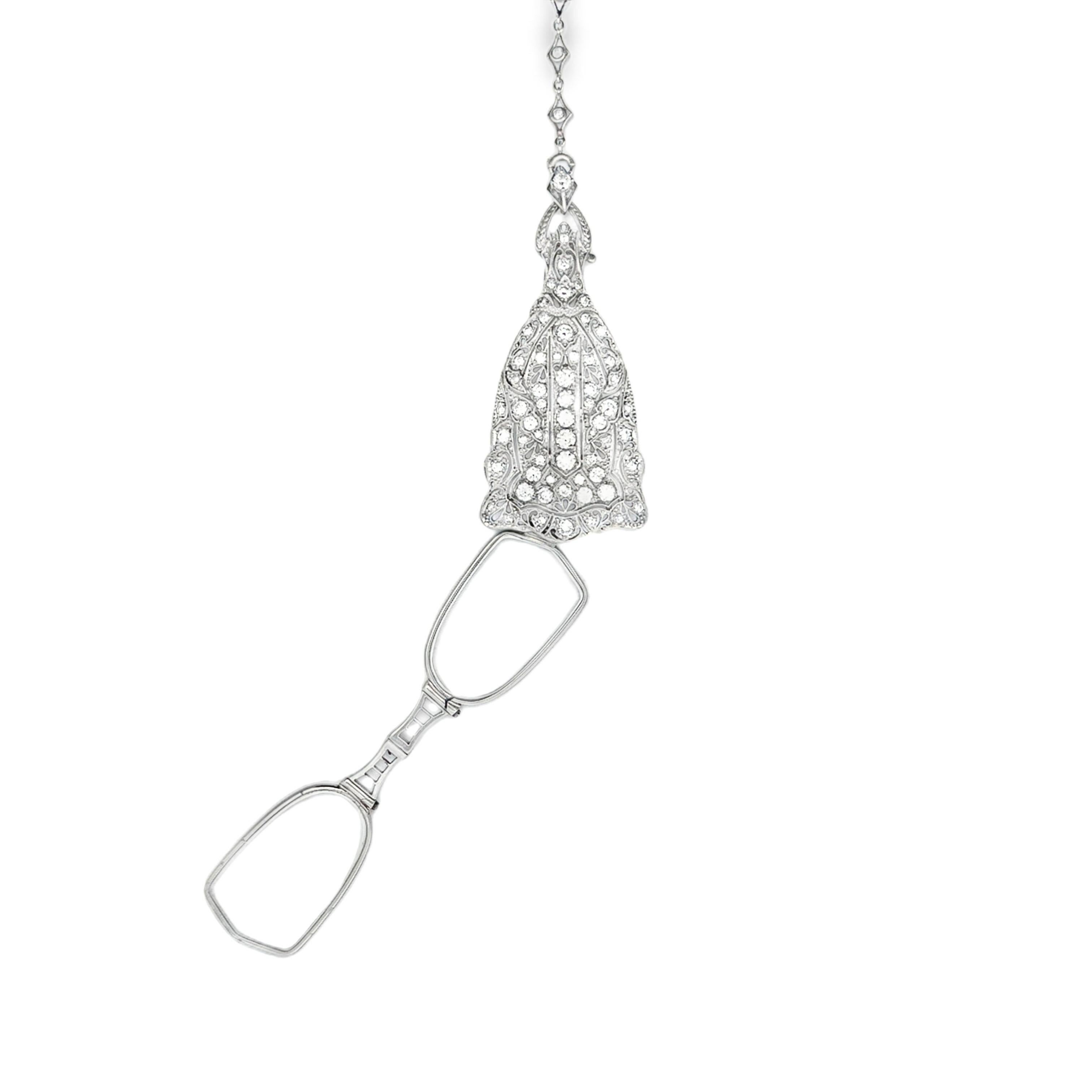 Art Deco Diamond Lorgnette Necklace For Sale 3