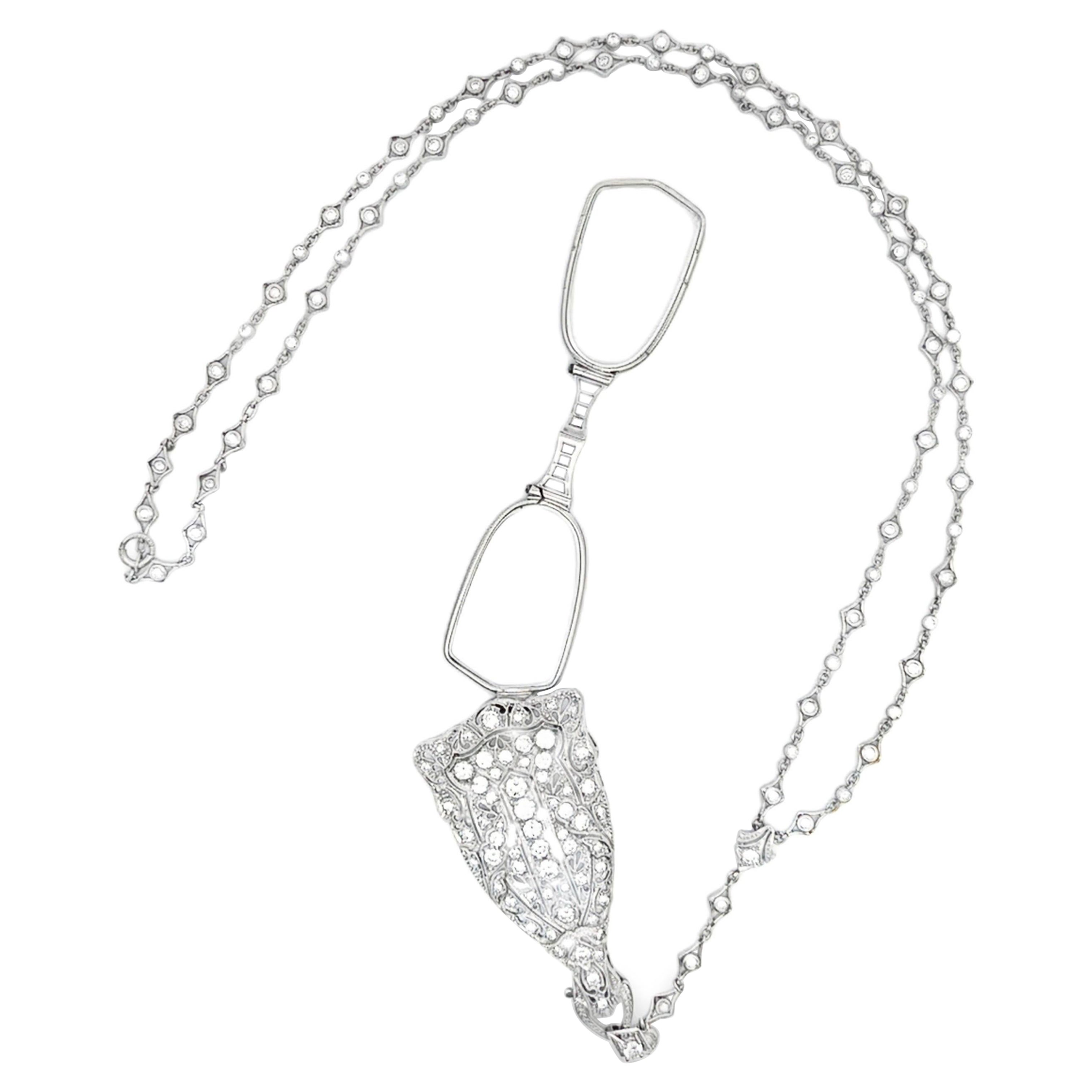 Art Deco Diamond Lorgnette Necklace For Sale